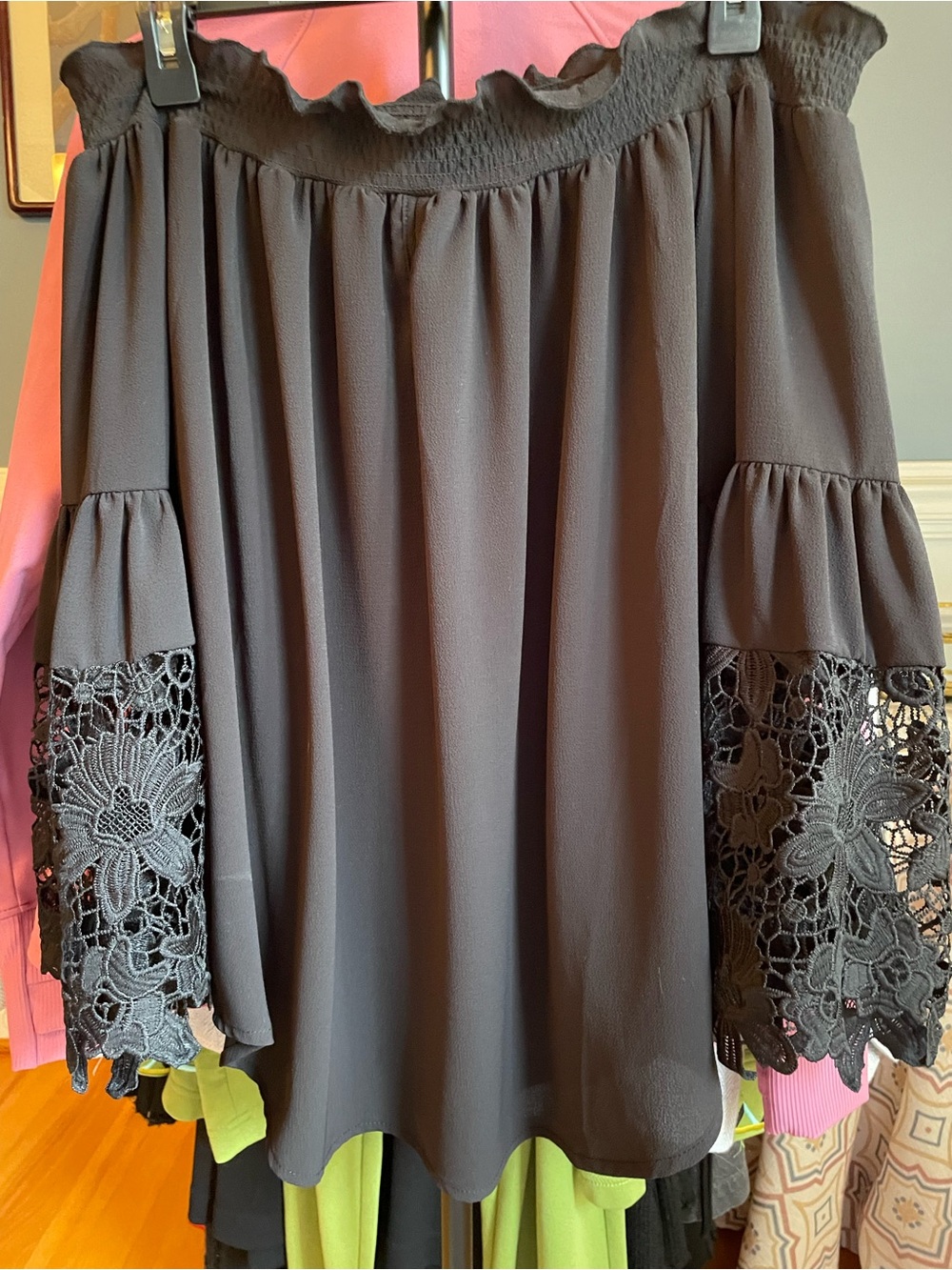 Vintage Havana Black Off-Shoulder Smocked Top